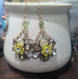 Upcycled earrings in green and yellow